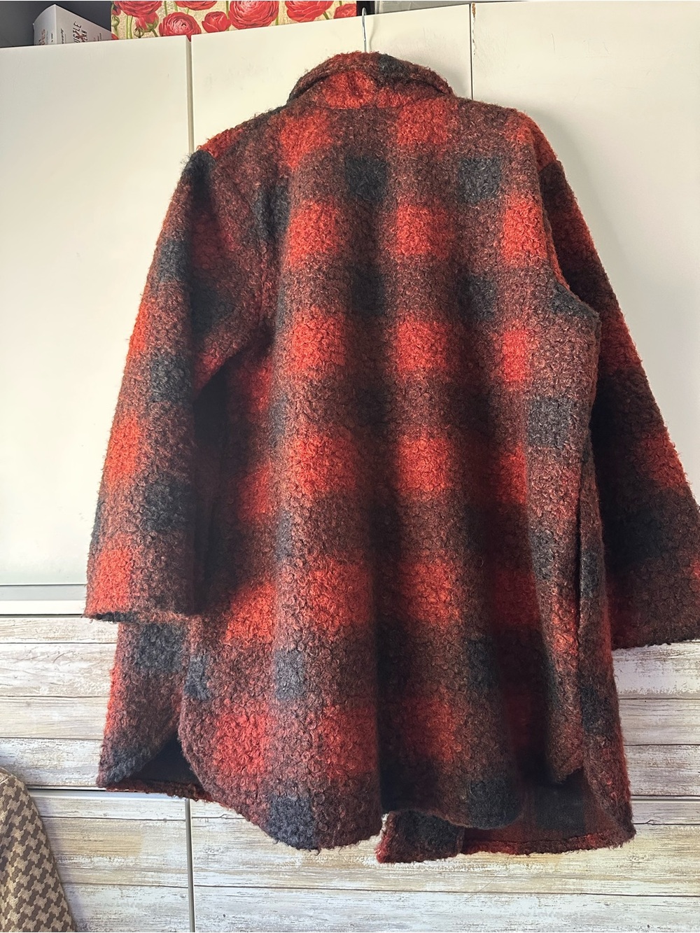 🧥 Ava & Viv 1X Buffalo Plaid Bouclé Open Front Long Coat Cardigan - Picture 2 of 8